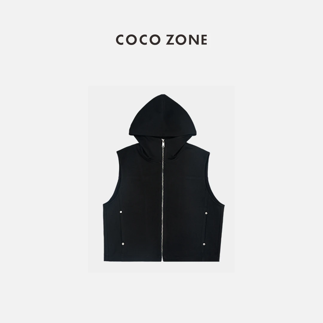 COCO ZONE 刘一一 休闲时尚运动风拉链卫衣马甲连帽马甲C80813