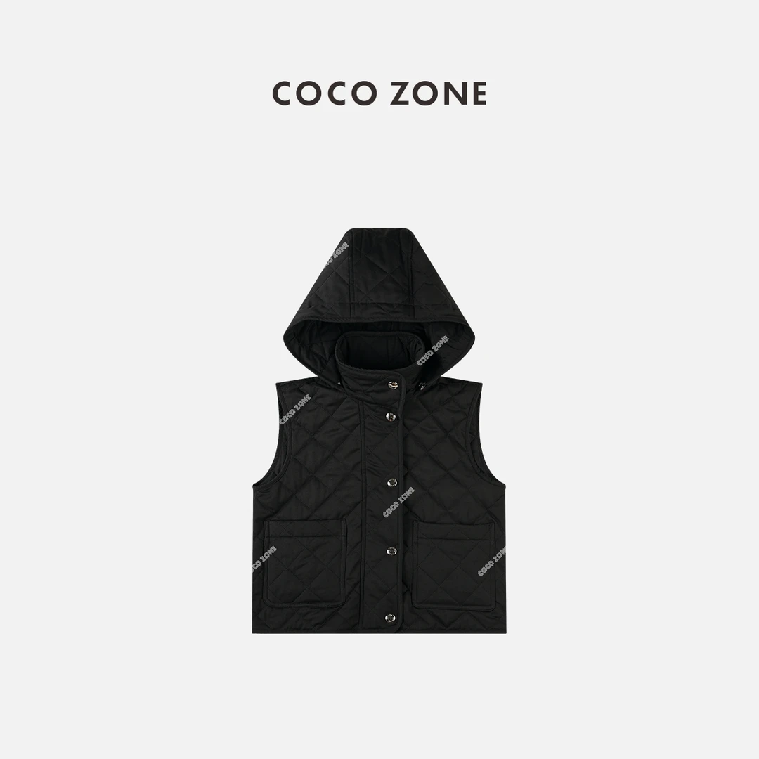 COCO ZONE 刘一一 马甲坎肩外穿单排扣口袋可拆帽马夹23C19348