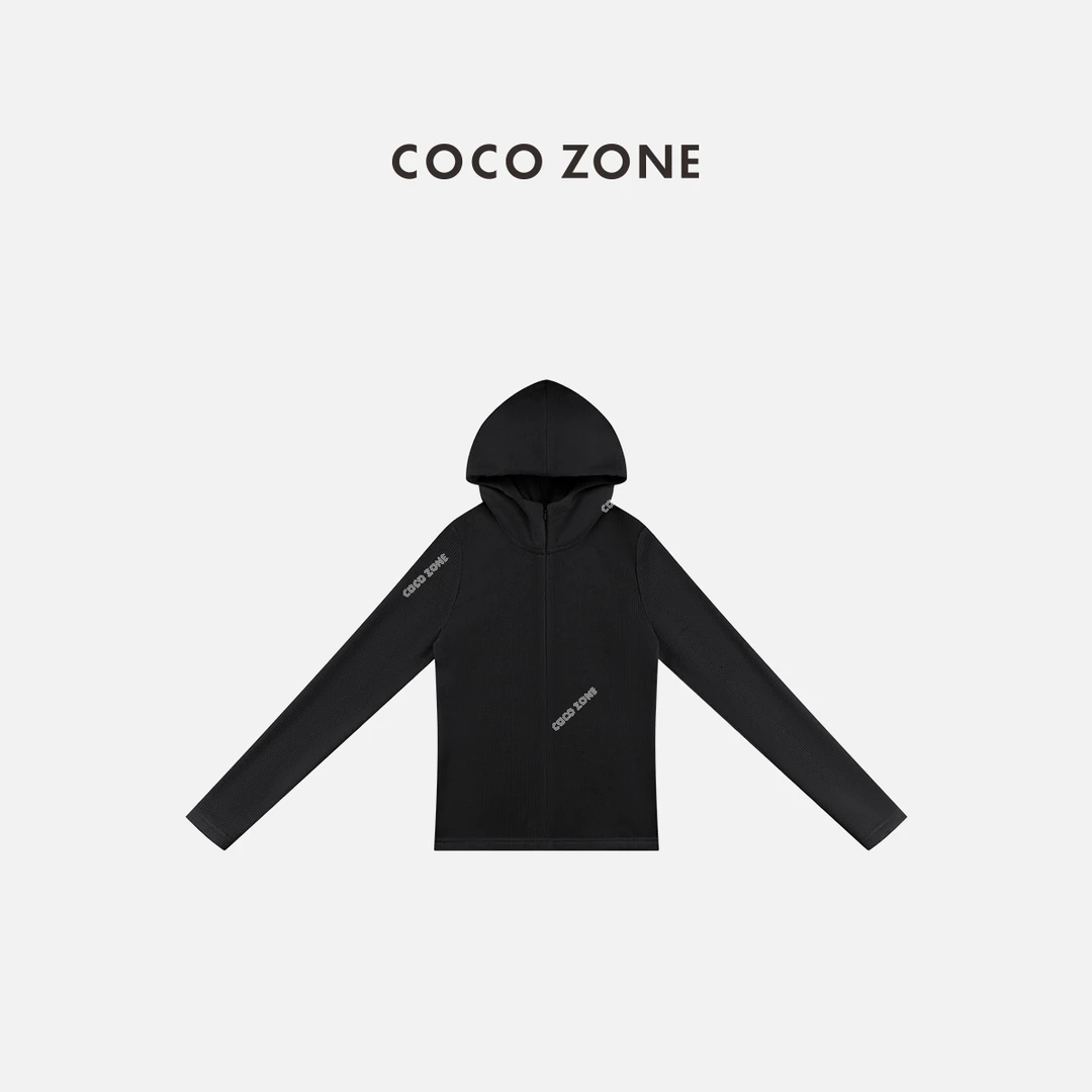 COCO ZONE 刘一一 秋冬连帽半拉链长袖T恤显瘦打底衫CC1D2584