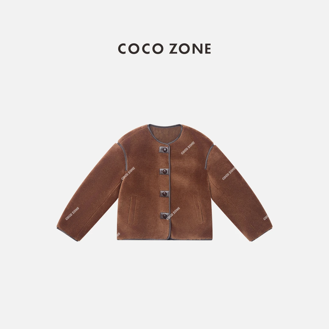 COCO ZONE 刘一一"金棕"秋冬复古小众拼接保暖圆领外套 CC2D2812