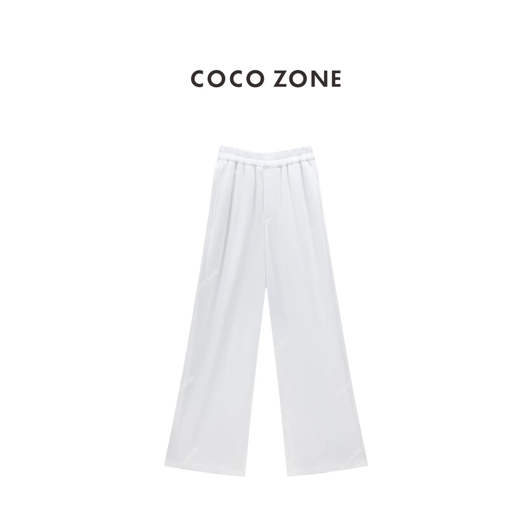COCO ZONE 刘一一100棉简约休闲裤百搭松紧腰直筒裤CC1B1355