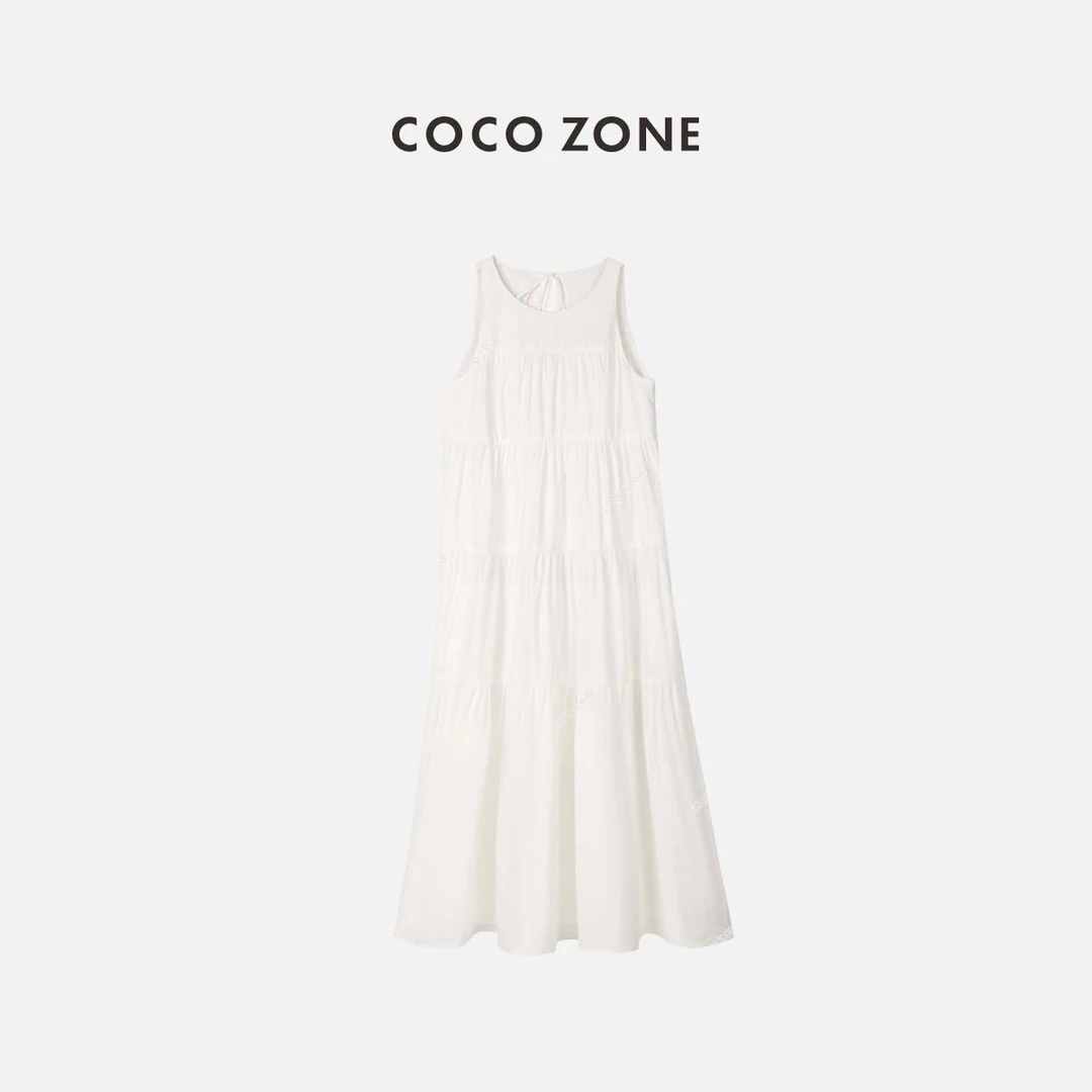 COCO ZONE 刘一一 无袖多层a字蛋糕裙子文艺长连衣裙23C18194