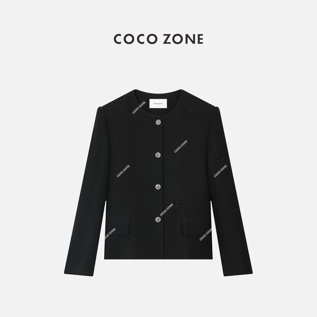 COCO ZONE 刘一一 圆领小香风外套带肩棉含里布单排扣23C19424