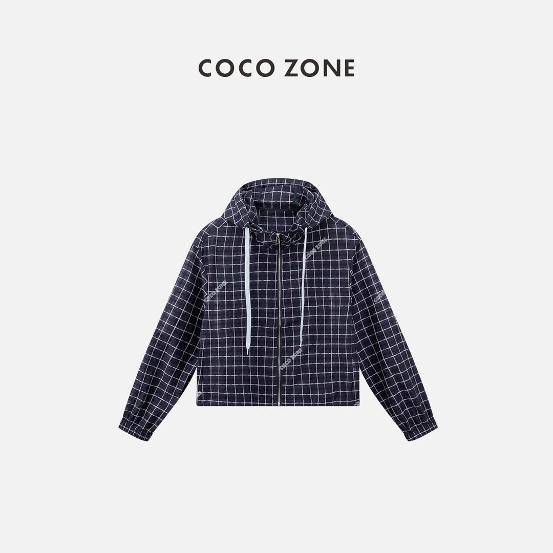 COCO ZONE 刘一一"苏格兰"时尚新款格子连帽拉链外套 CC2B0542