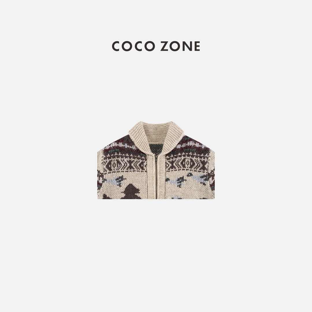 COCO ZONE 刘一一"柏拉图" 秋冬撞色提花图案长袖针织衫CC1D2727