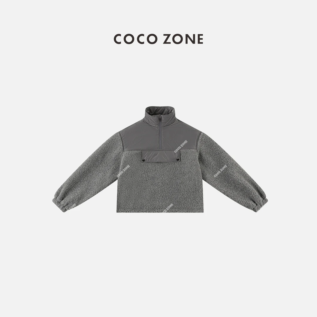 COCO ZONE 刘一一 立领夹棉外套拼梭织半松紧短外套23C19464