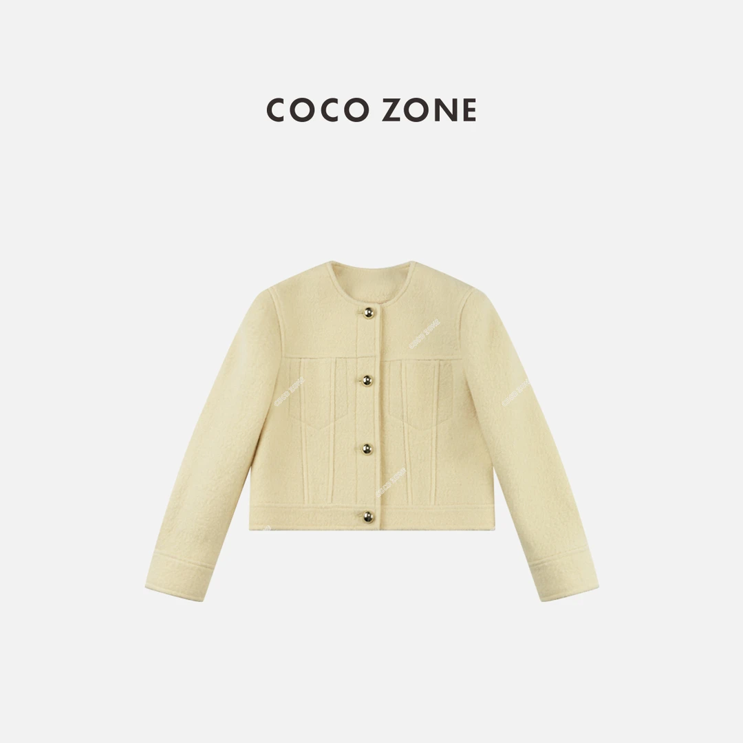 COCO ZONE 刘一一 秋冬100绵羊毛小香风圆领长袖外套CC2D2469