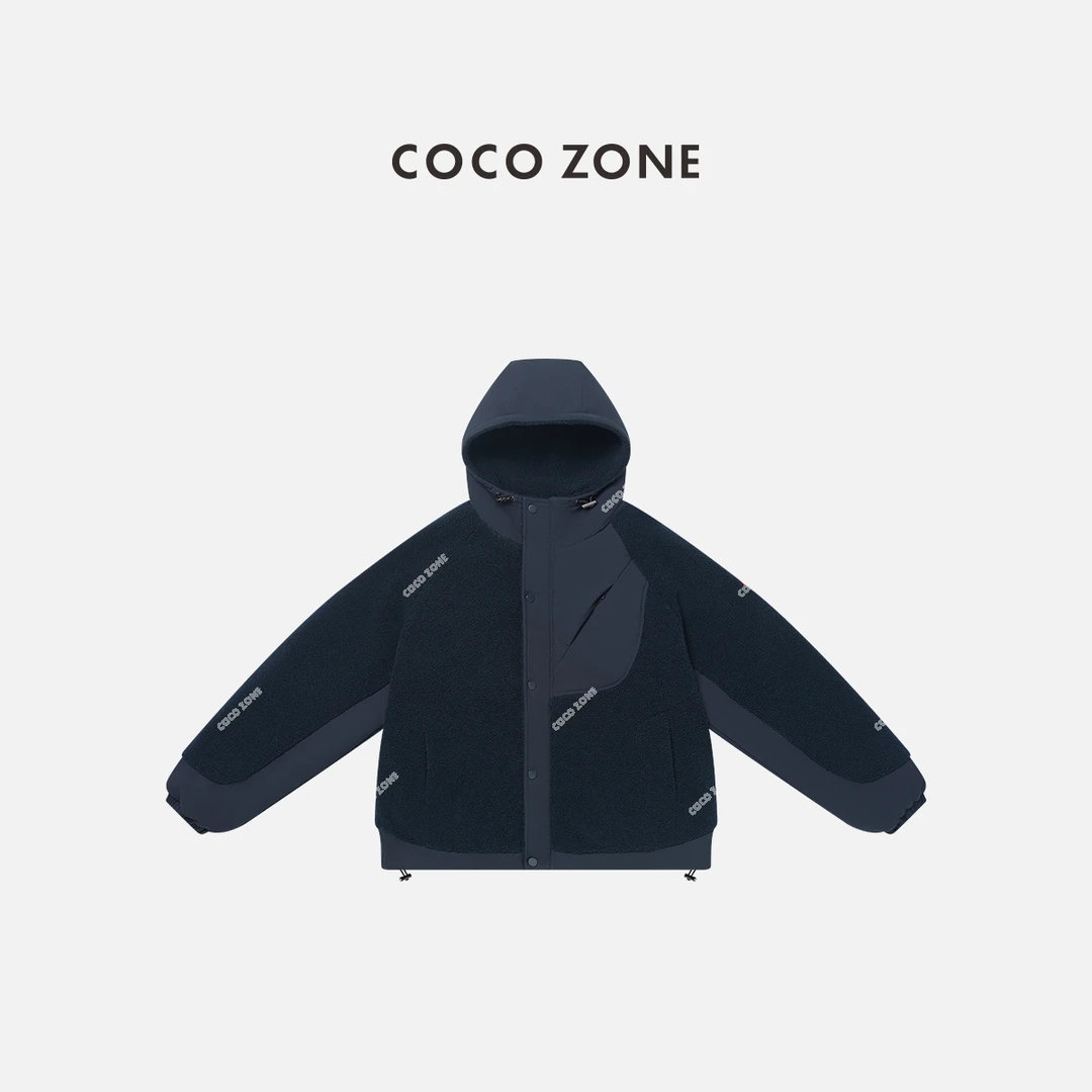 COCO ZONE刘一一 秋冬慵懒风拼接高级感连帽拉链棉服CC2D2781