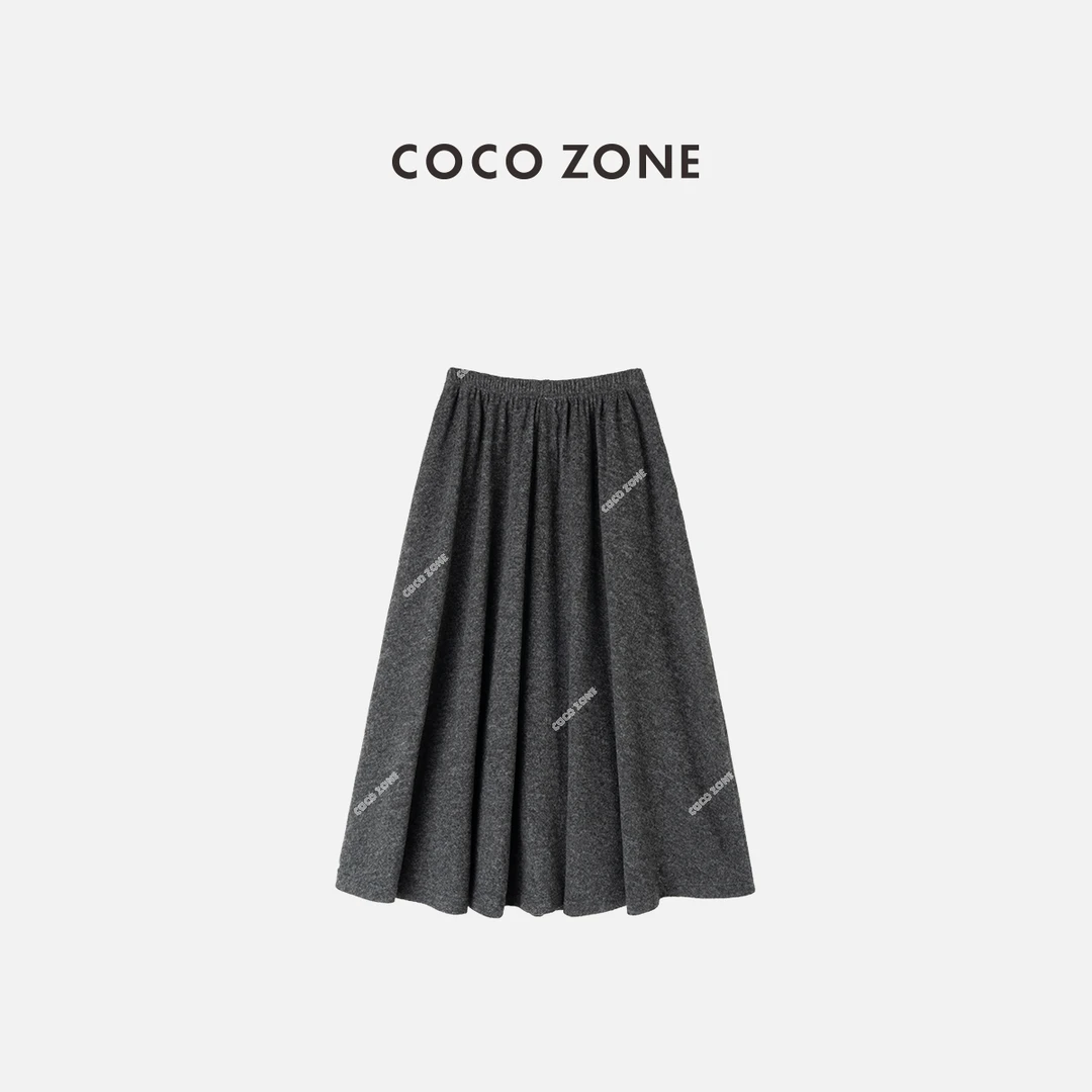 COCO ZONE 刘一一 时尚高级感松紧腰半身裙A字中长裙CC1D2403