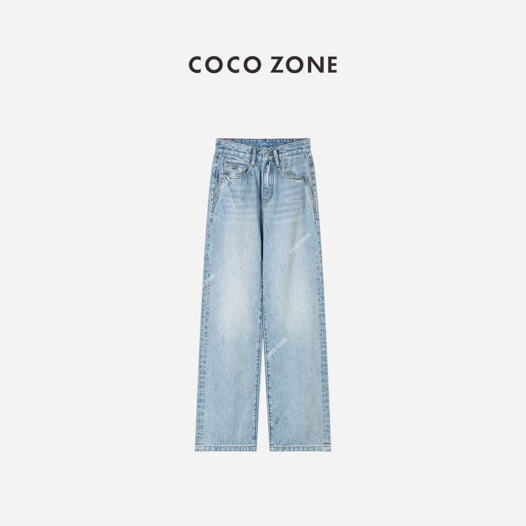 COCO ZONE 刘一一 100棉新款高腰直筒宽松显瘦牛仔裤23C18427