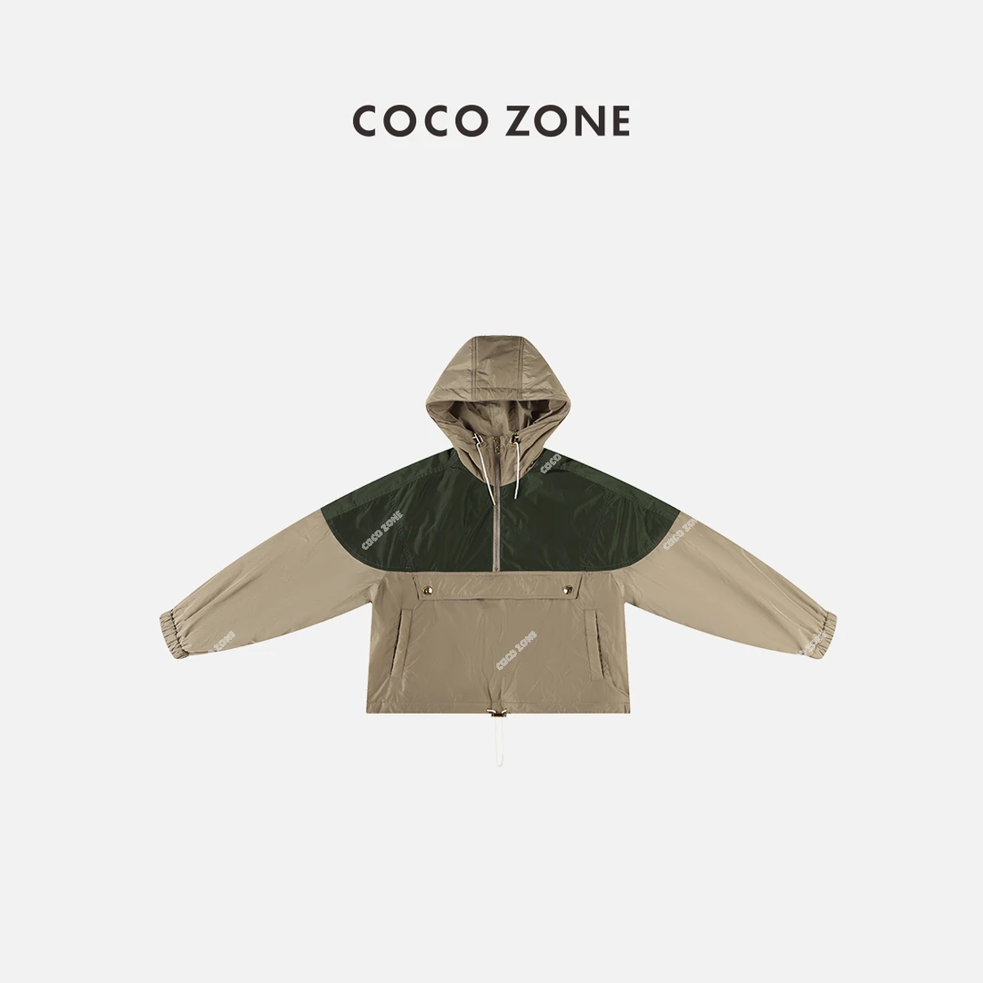 COCO ZONE 刘一一 秋季拼色出行抽绳连帽户外出游风衣23C19403
