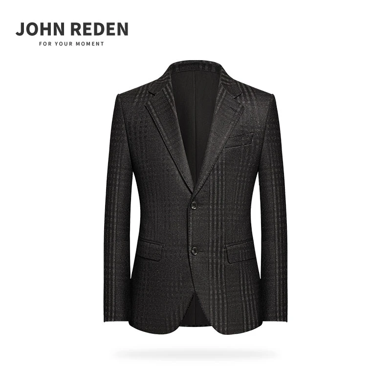 【秋冬厚款全羊毛】新款黑色暗格纹西服男士休闲羊毛修身单西装外套