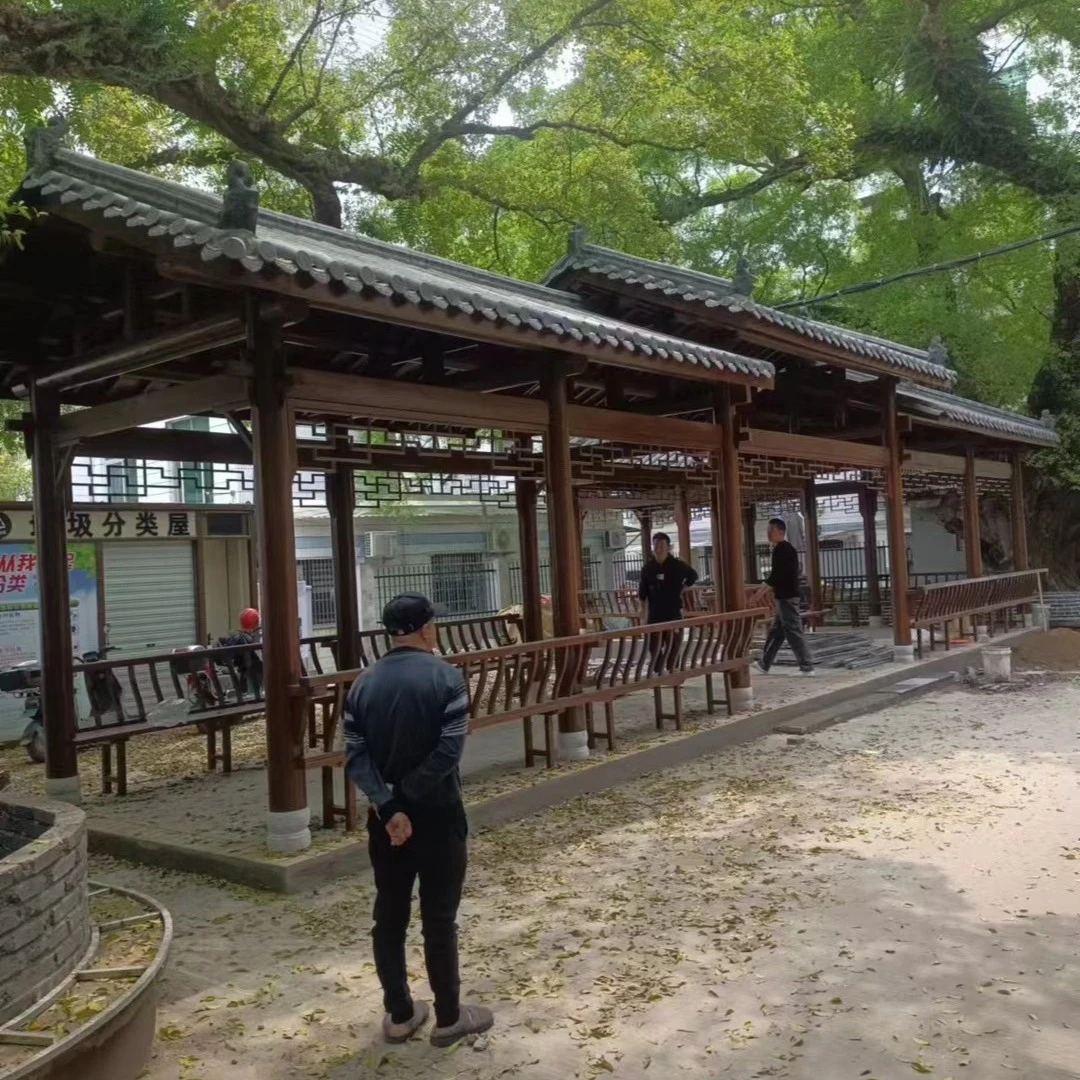 户外庭院防腐木古建长廊水榭亭木屋廊架四角六角凉亭葡萄架廊桥