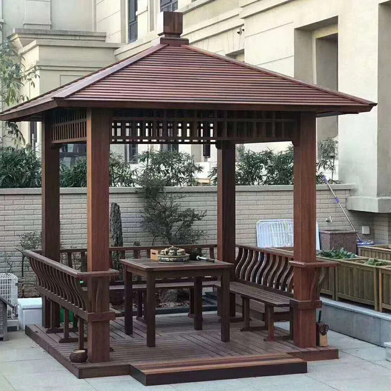 加厚新中式户外四六角凉亭别墅庭院现代实木亭子花园仿古长廊木屋
