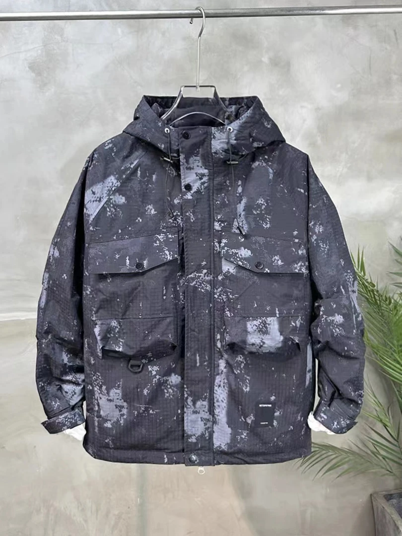 92313#黑迷彩#设计师款潮流工装连帽加厚二棉外套