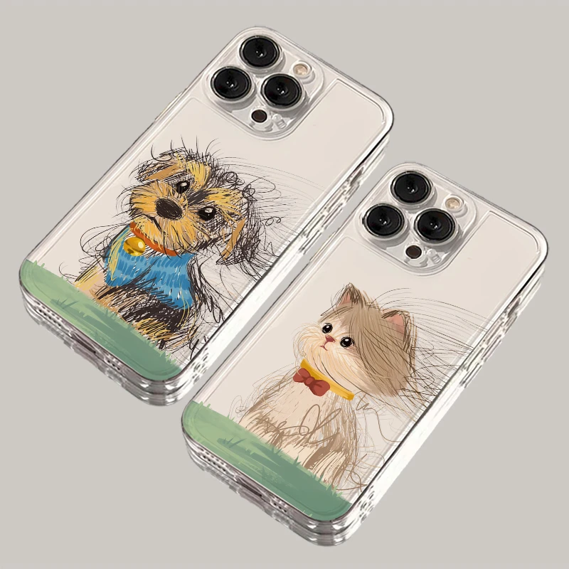 潦草猫狗iPhone15手机壳14苹果13电镀12小米vivo华为oppo全包卡通