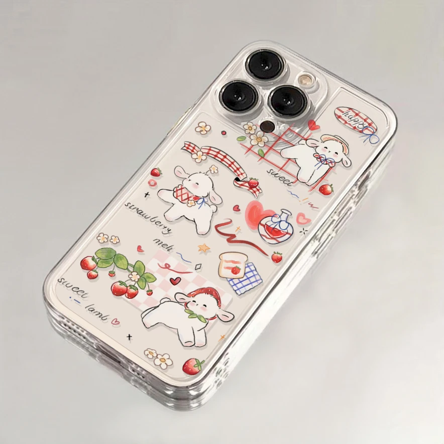 草莓小羊iPhone15手机壳14苹果13透明12小米vivo华为oppo全包可爱