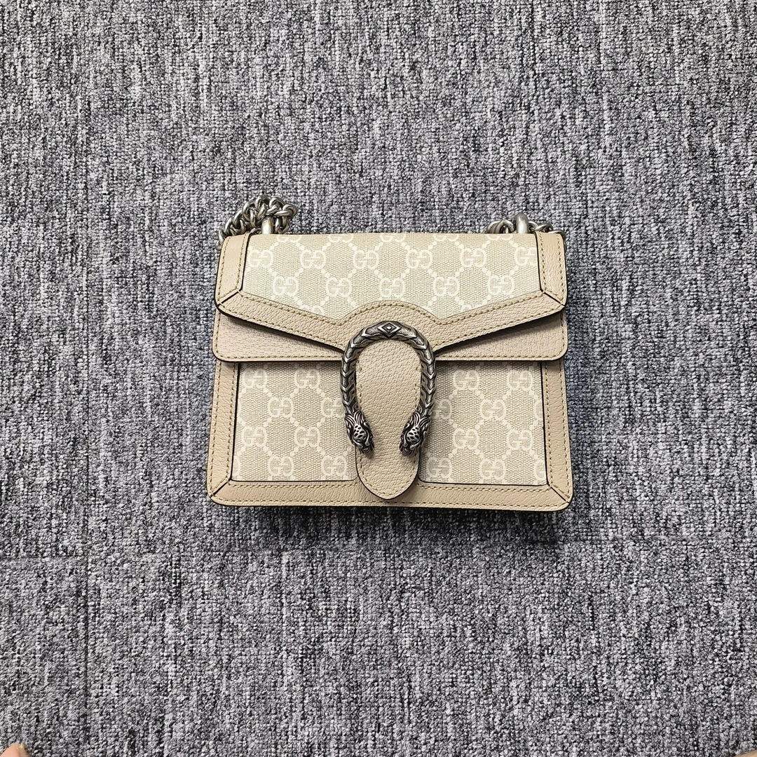 全新未使用 GUCCI/古驰 Dionysus酒神虎头扣老花logo帆布拼皮迷你