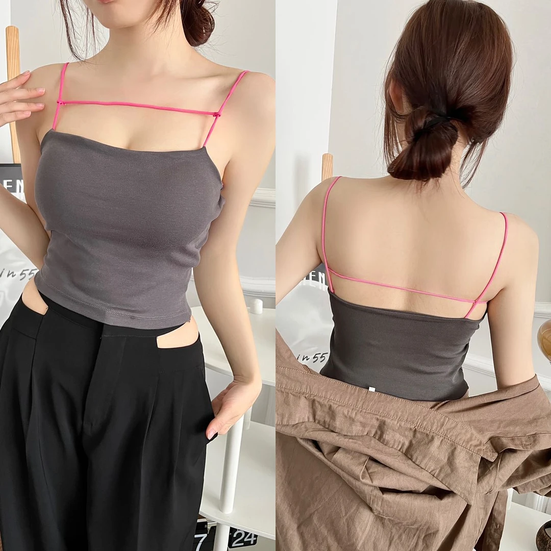 韩版夏季时尚百搭撞色性感吊带修身无钢圈薄款露背聚拢上衣背心