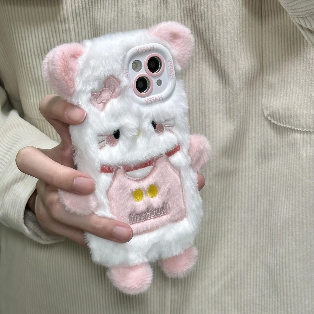 立体毛绒少女心凯蒂猫iPhone15苹果14kt手机壳13趣味可爱12冬11软