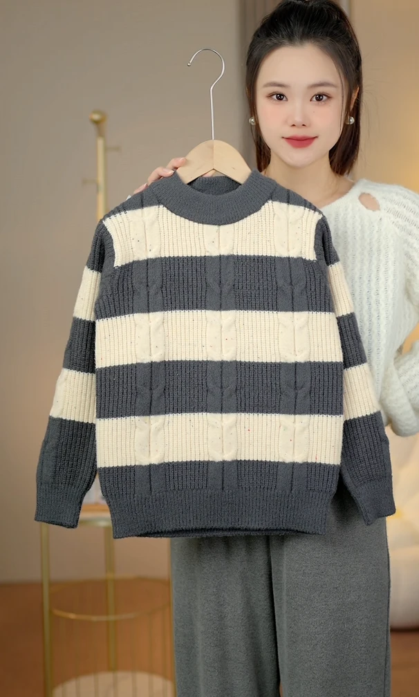 中大童2024新款针织毛衣秋冬绞花男童时尚洋气加厚百搭潮流款