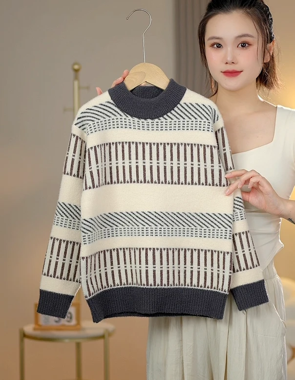 中大童2024新款撞色针织毛衣秋冬男童时尚洋气加厚百搭潮流款