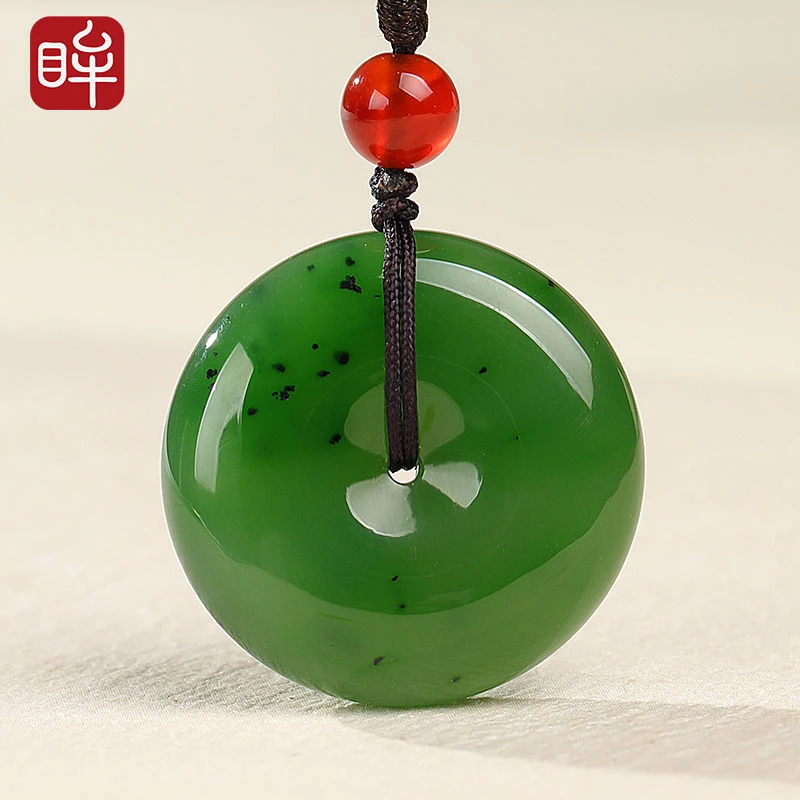 印象眸和田玉碧玉平安扣吊坠 男女菠菜绿百搭玉坠 附证书 NT礼物