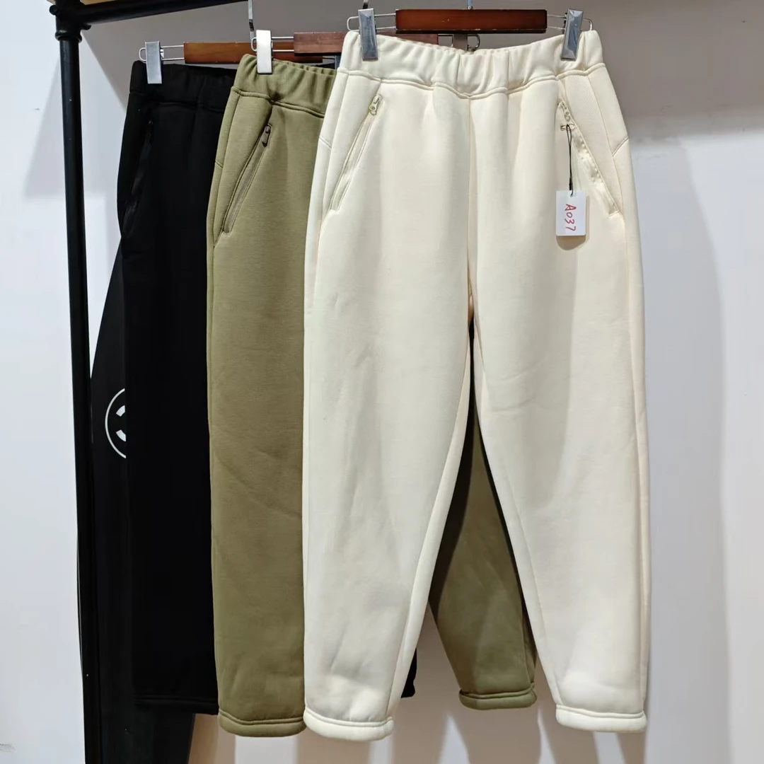 S-16 潮牌秋冬季女款简约百搭三色加绒加厚款休闲裤 A037 70091