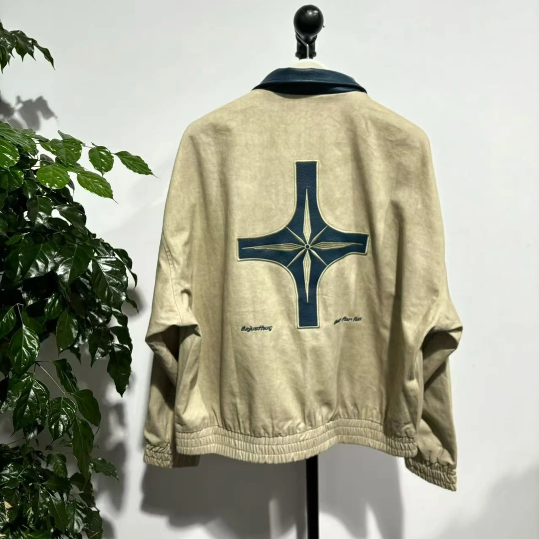 G-49 秋季新款杏蓝色美式复古撞色翻领夹克外套 CJ321