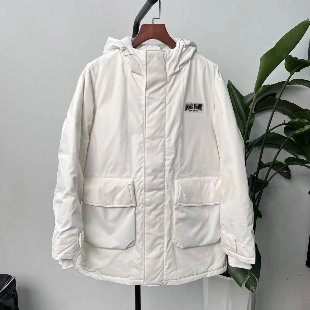 112 24秋冬季潮牌情侣款白色简约休闲连帽羽绒服 08810