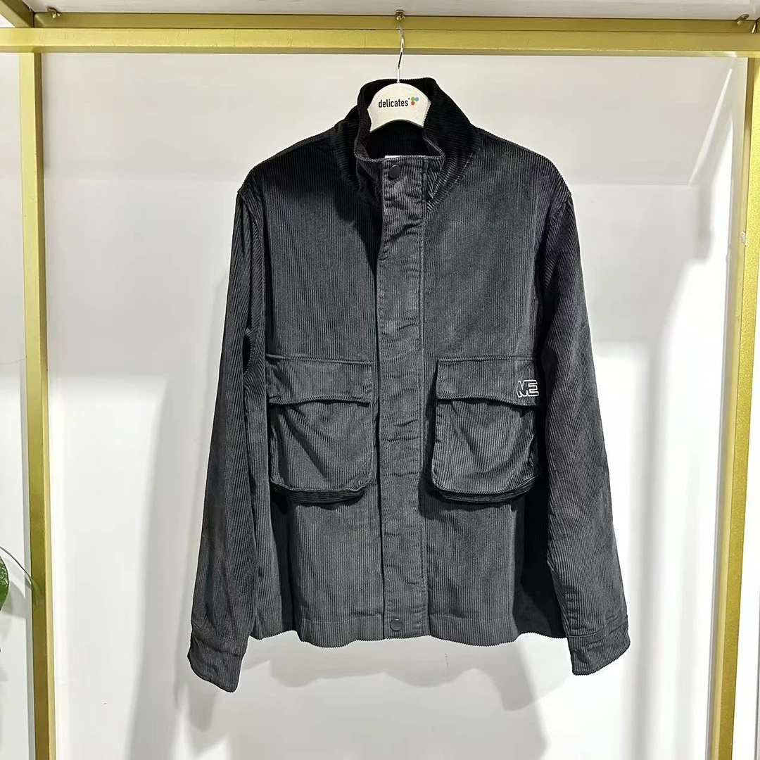M-9 秋冬季男士纯色厚款灯芯绒大口袋翻领外套 K3216