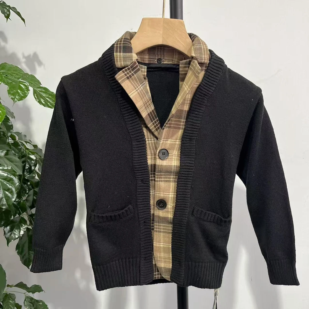 B-16 潮牌童装时尚拼接开衫针织外套13176