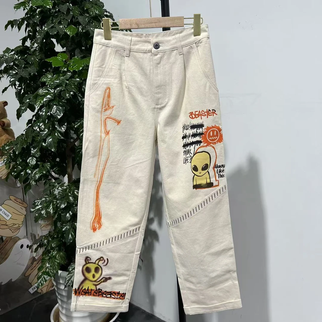 【鬼脸】M-6 潮牌秋季情侣款卡通印花时尚潮流休闲裤 51145