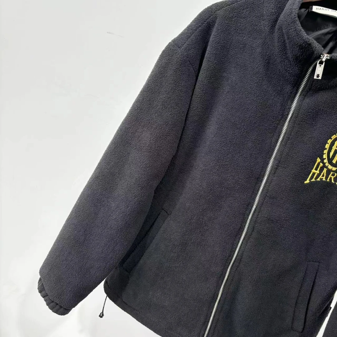 HH 潮牌男女同款秋冬立领刺绣字母毛绒面夹克外套  KJ368