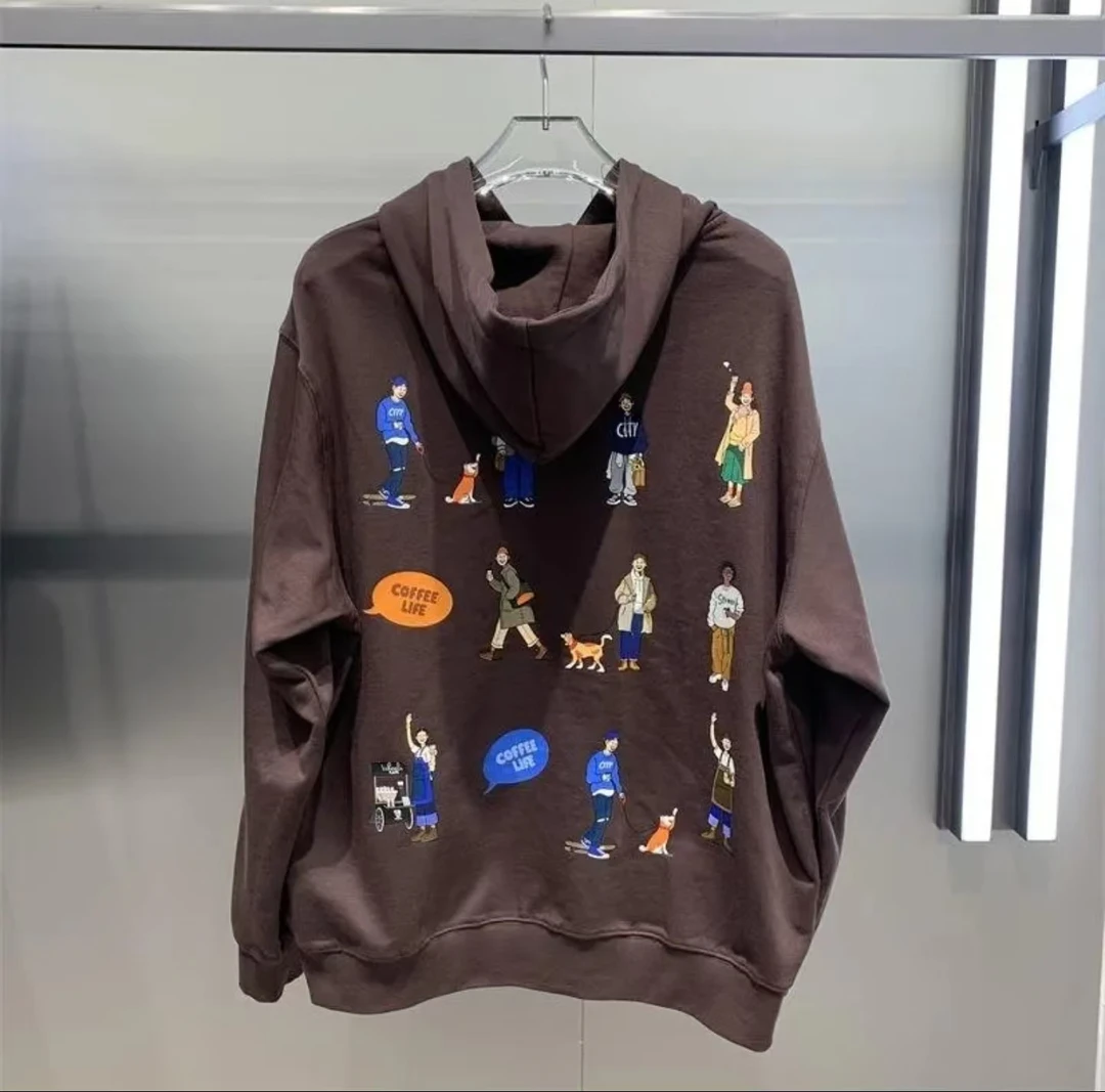 【娜娜】24新款冬季男士咖色美式复古宽松连帽卫衣 E3118