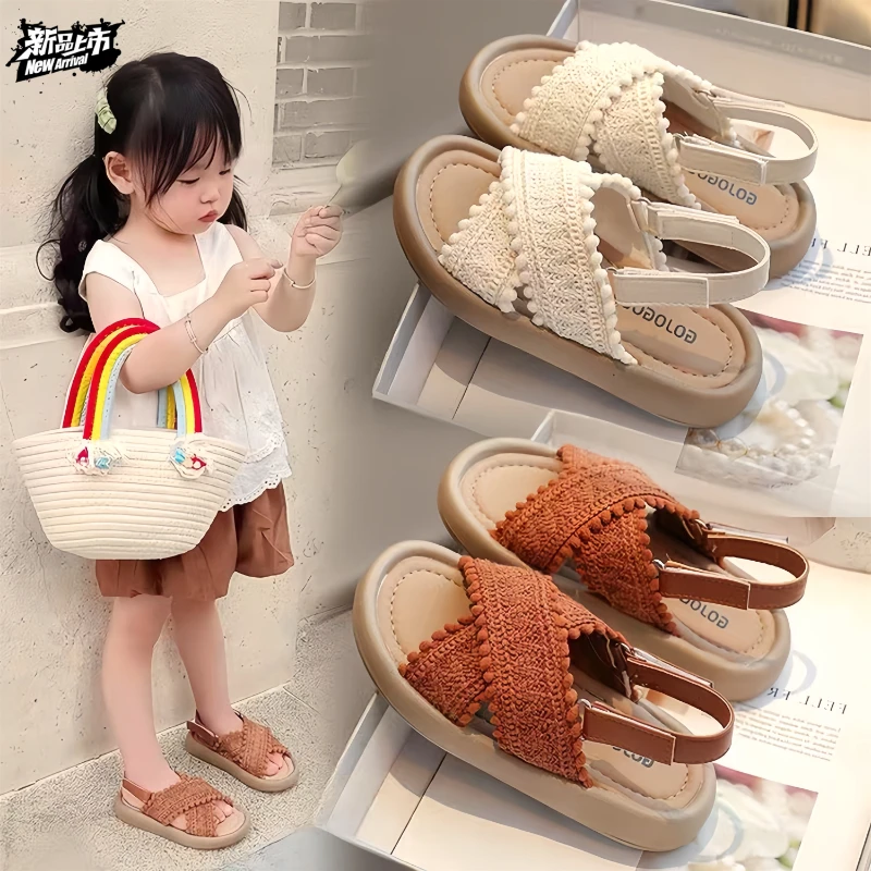 女童凉鞋2024爆款夏季儿童时尚小孩公主风露趾中大童软底沙滩鞋厚