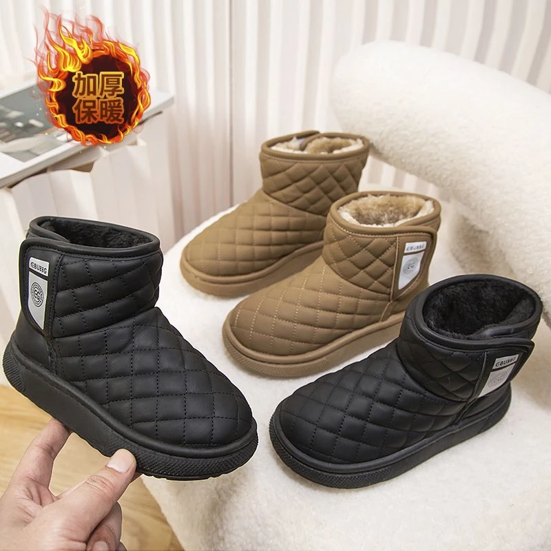 回力瑞女童雪地靴秋冬男童加绒加厚皮面时尚百搭宝宝保暖棉靴高帮
