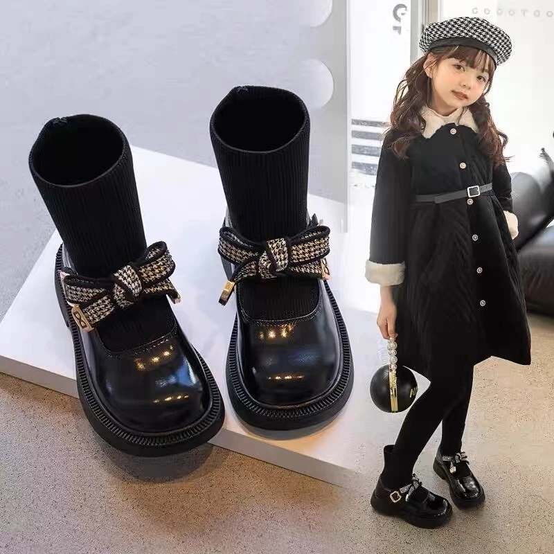 女童软底小皮鞋2024春秋新款秋季短靴春秋款公主马丁靴小女孩袜靴