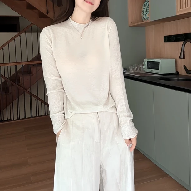 『蝶家』百搭显瘦中领羊毛打底衫7153