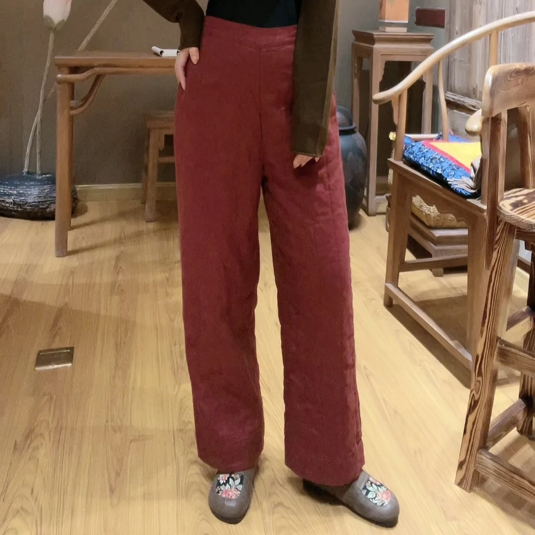 『蝶家』冬季百搭双层加厚夹棉保暖显瘦高腰棉裤裤子9005