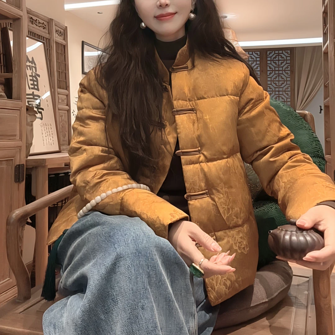 新中式简约对襟保暖显瘦气质羽绒外套7163