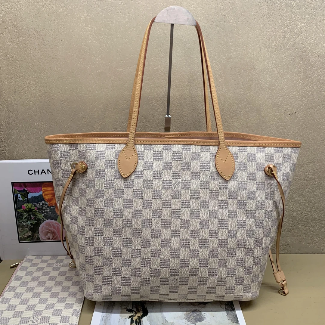 95新 壹臻中古/lv 白棋盘格neverfull中号 18893169