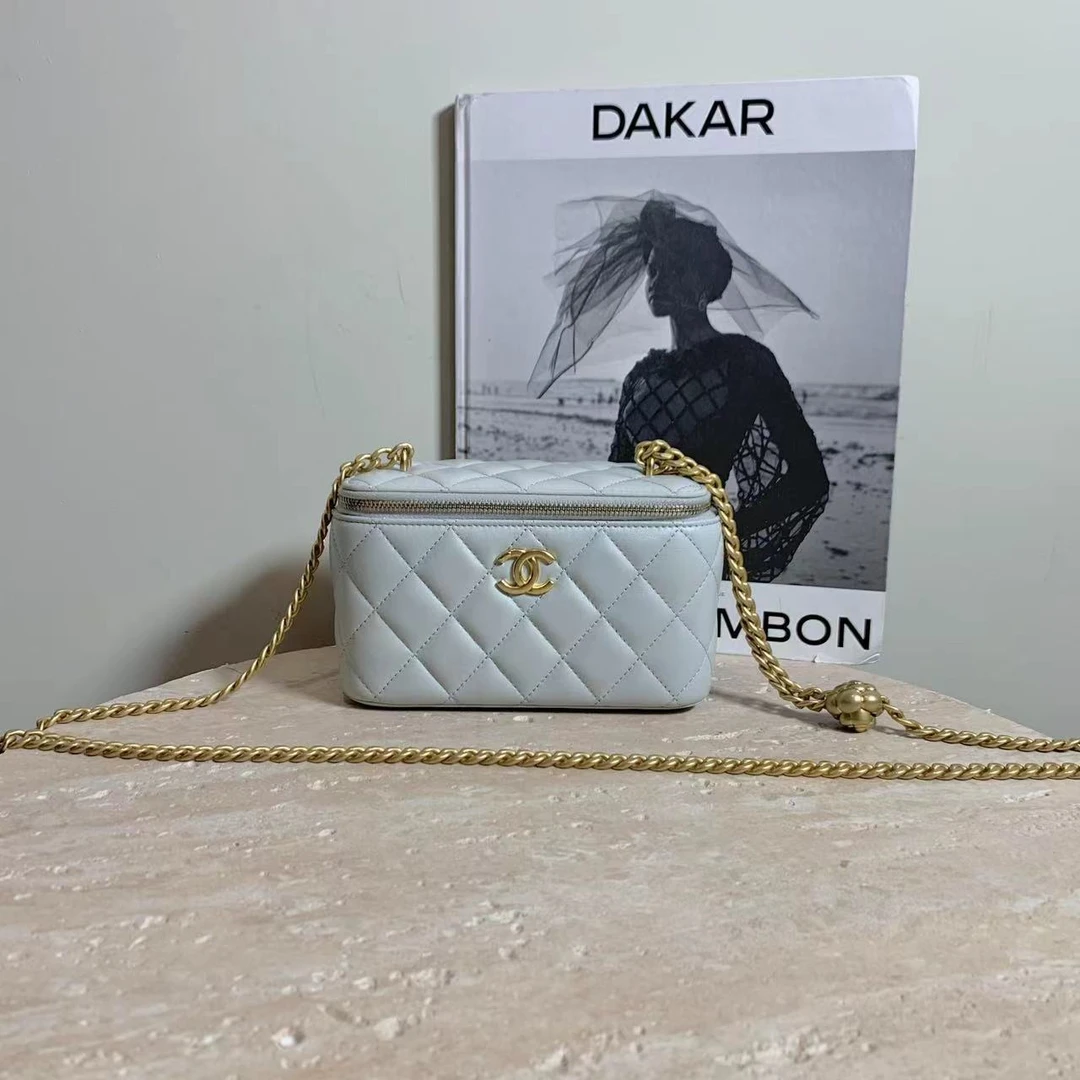 95新 Chanel/香奈儿 壹臻/23s淡蓝色山茶花金球长盒子包/14653551