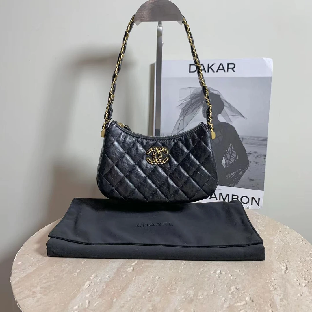 99新 Chanel/香奈儿 壹臻中古/23K 黑金hobo单肩包/32556921