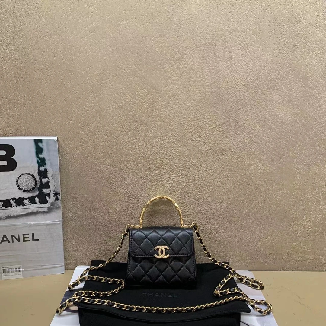 95新  壹臻中古/Chanel 黑金羊珐琅手柄mini Kelly /83753825