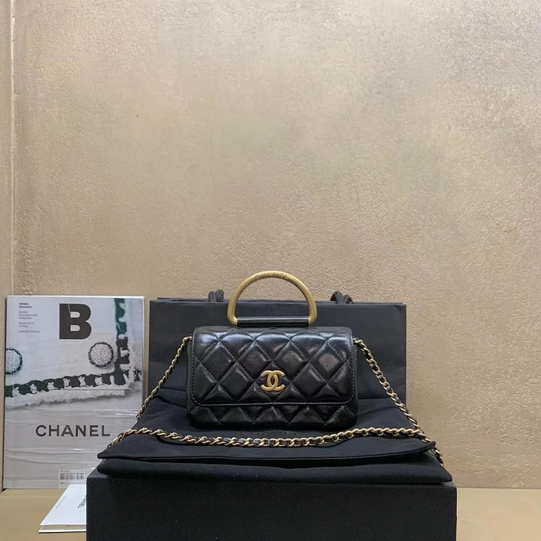 95新  壹臻中古/ chanel23b黑金羊手柄手机包17576425