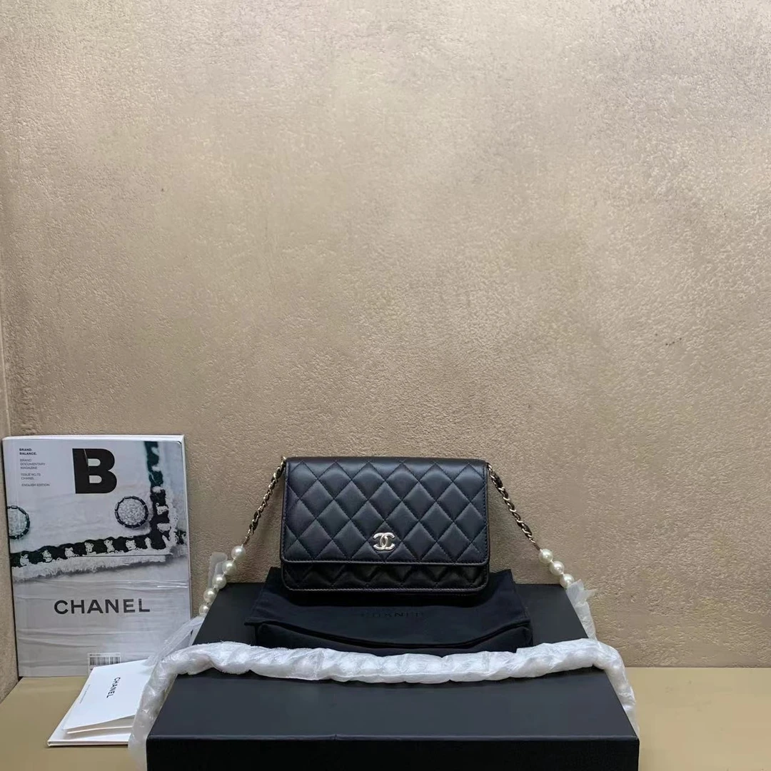 95新  壹臻中古/Chanel22P黑金珍珠woc /dx1496