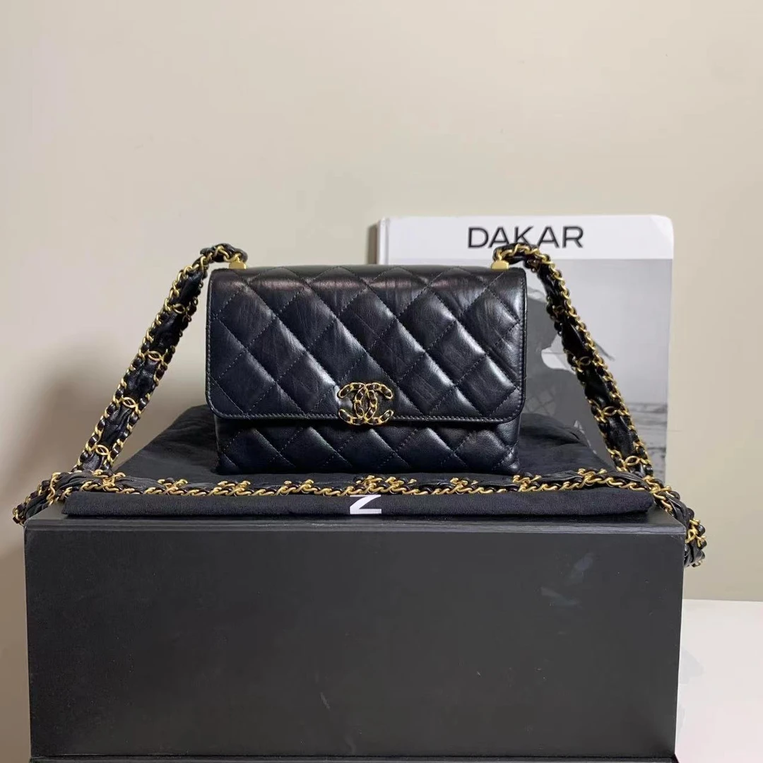 99新 Chanel/香奈儿 壹臻中古/23K黑金宽肩带风琴包/24115238