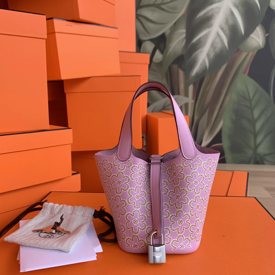 全新未使用 Hermes/爱马仕 壹臻/锦葵紫小花菜篮子mini/96395685