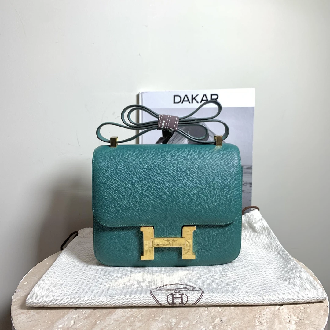 95新 Hermes/爱马仕 壹臻/孔雀绿金扣康康 24 e皮 A刻 /98282479